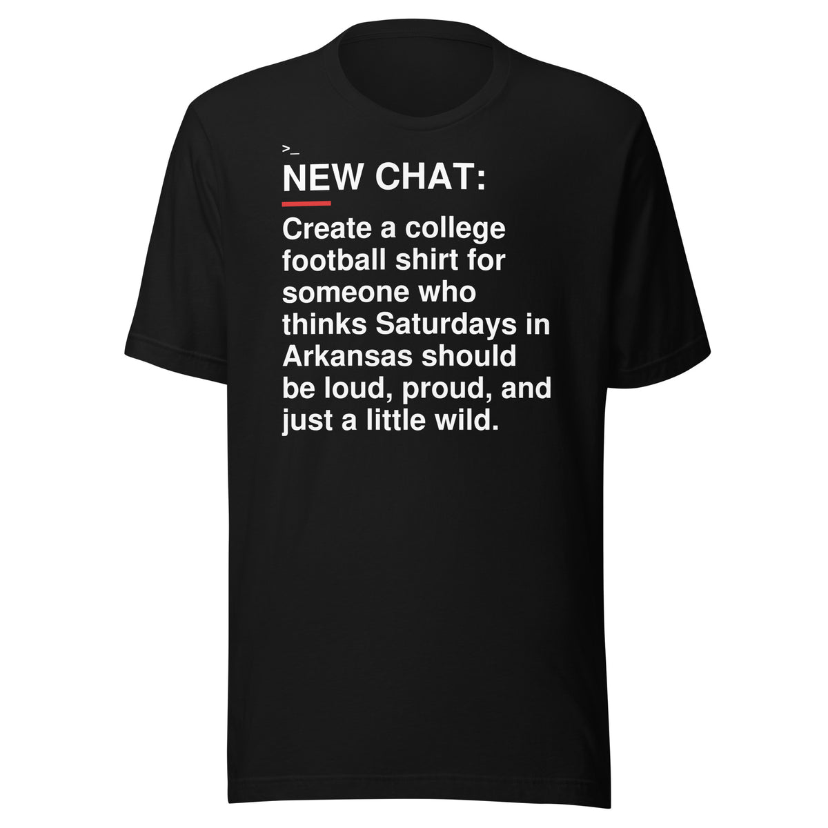 Arkansas — Arkansas Saturdays T-Shirt front flat mockup — bold production artwork