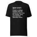 Auburn — Orange Navy Saturday Chaos T-Shirt front flat mockup — bold production artwork