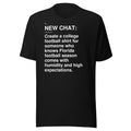 Florida — Humidity and High Expectations T-Shirt front flat mockup — bold production artwork