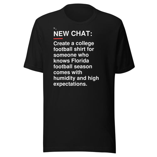 Florida — Humidity and High Expectations T-Shirt front flat mockup — bold production artwork