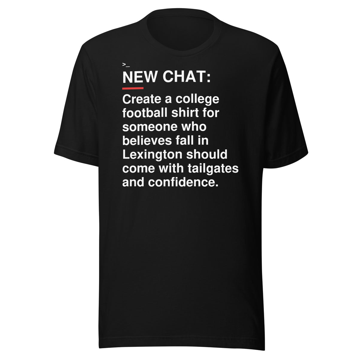 Kentucky — Lexington Tailgates and Confidence T-Shirt front flat mockup — bold production artwork