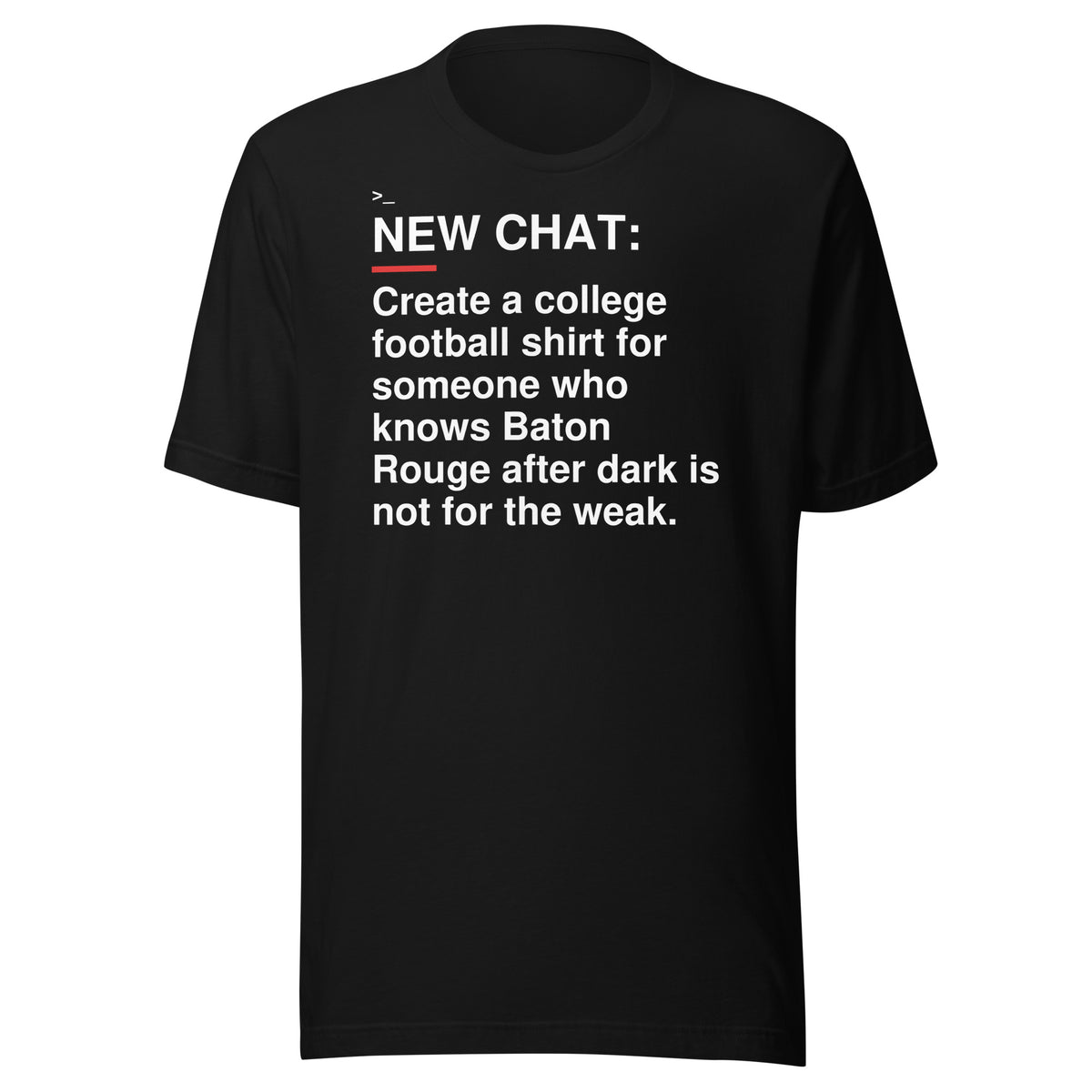 LSU — Baton Rouge After Dark T-Shirt front flat mockup — bold production artwork