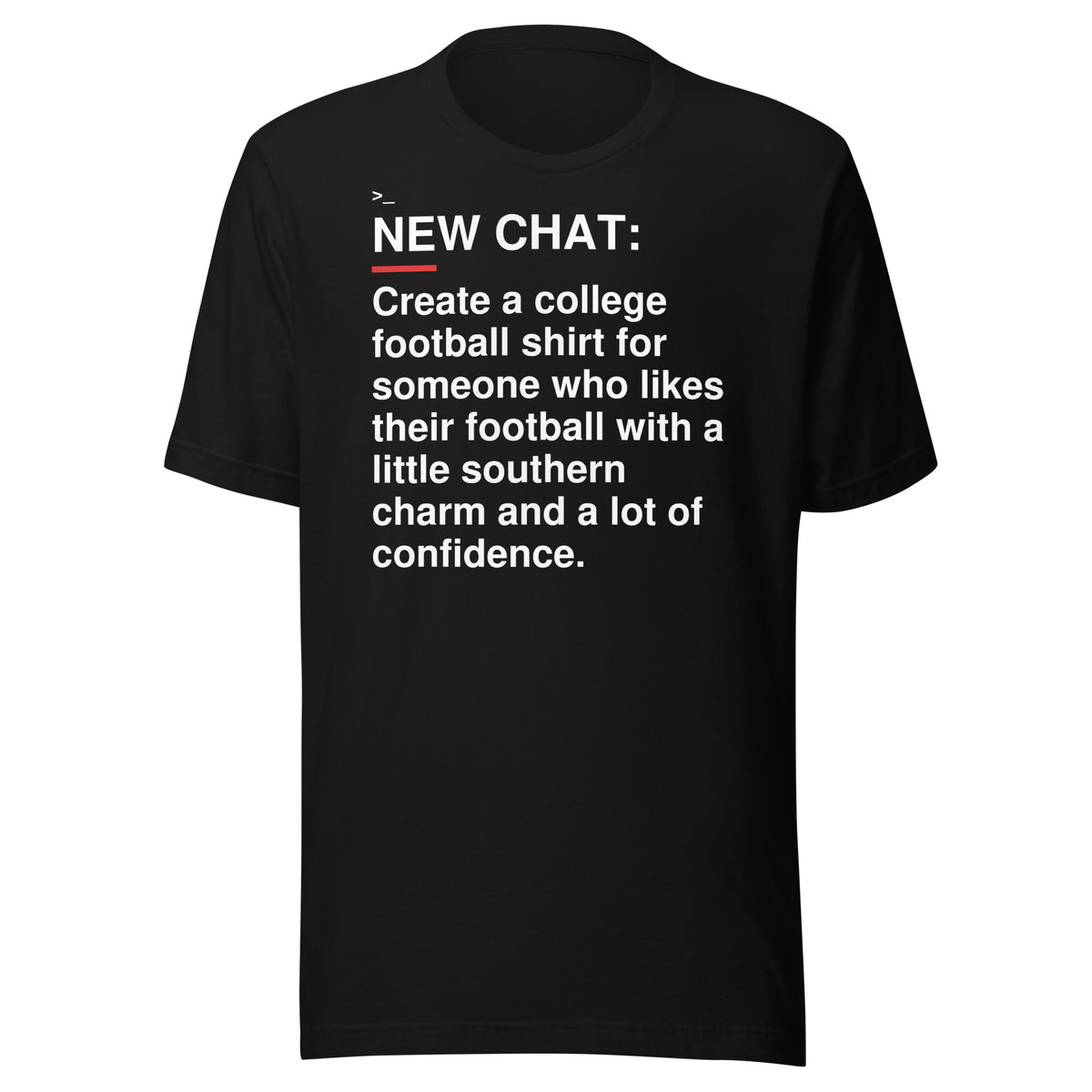 Ole Miss — Southern Charm Football Confidence T-Shirt front flat mockup — bold production artwork