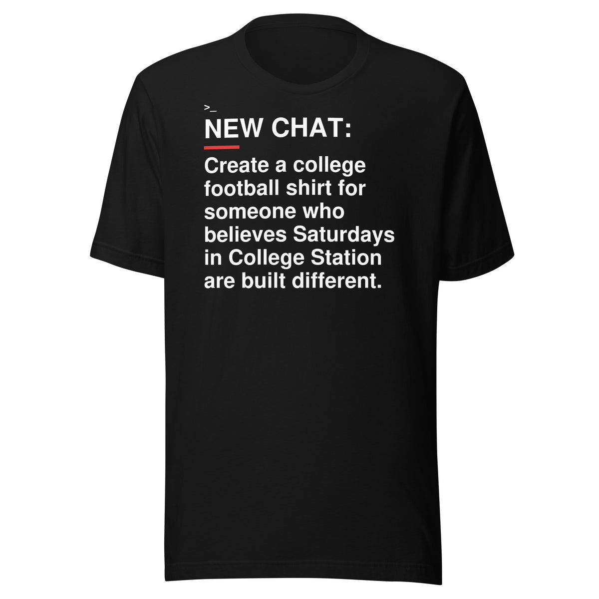 Texas A&M — College Station Saturdays T-Shirt front flat mockup — bold production artwork