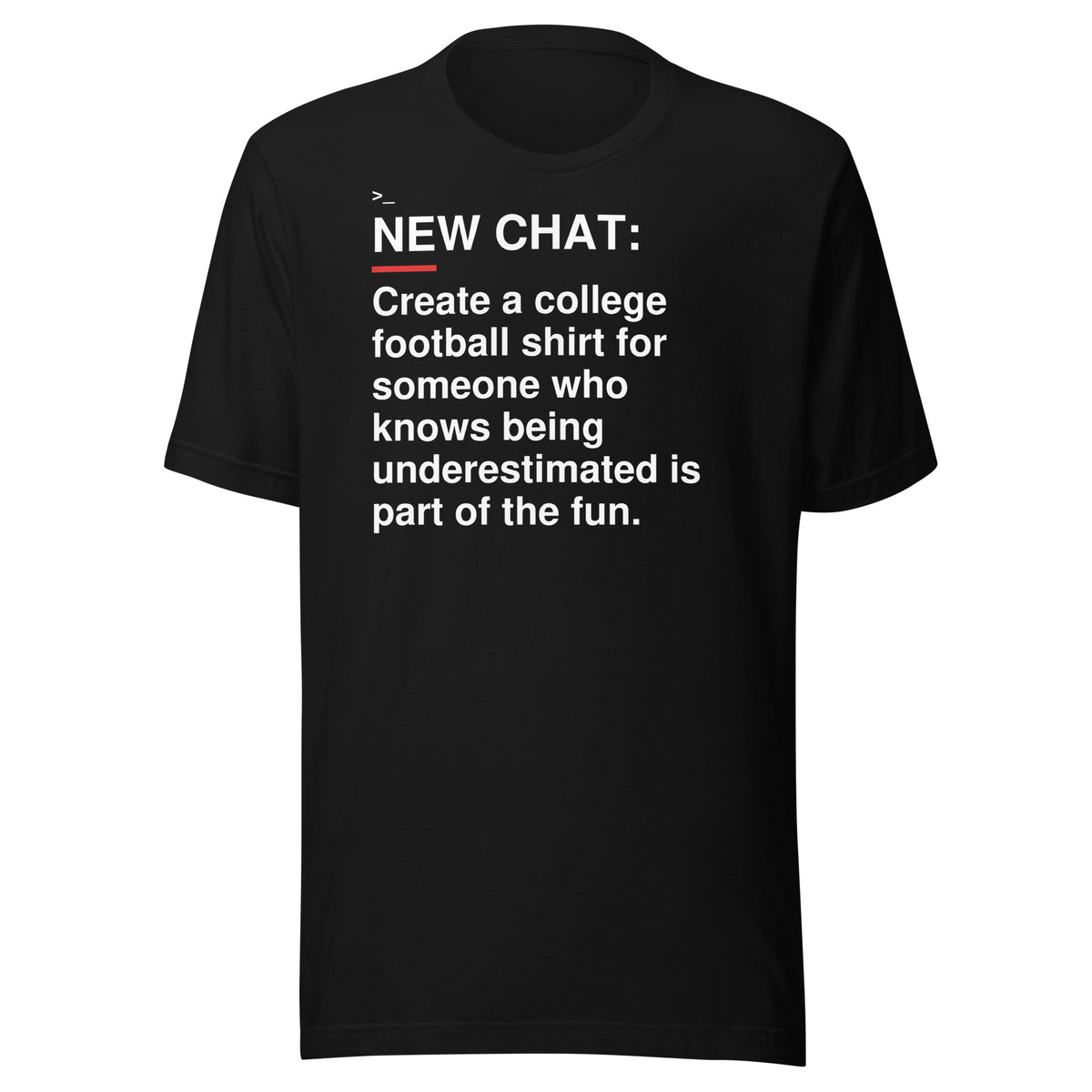 Vanderbilt — Underestimated and Enjoying It T-Shirt front flat mockup — bold production artwork