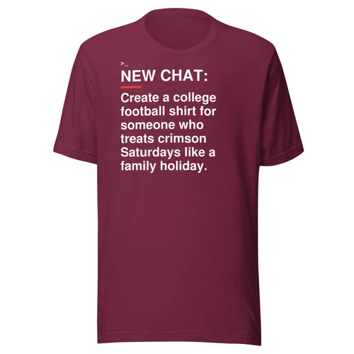 Alabama — Crimson Family Holiday T-Shirt front flat mockup — bold production artwork