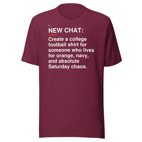 Auburn — Orange Navy Saturday Chaos T-Shirt front flat mockup — bold production artwork