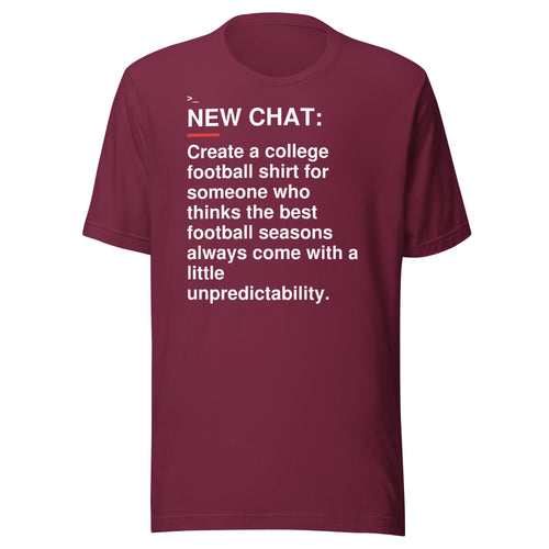 Auburn — Unpredictable Football Seasons T-Shirt front flat mockup — bold production artwork