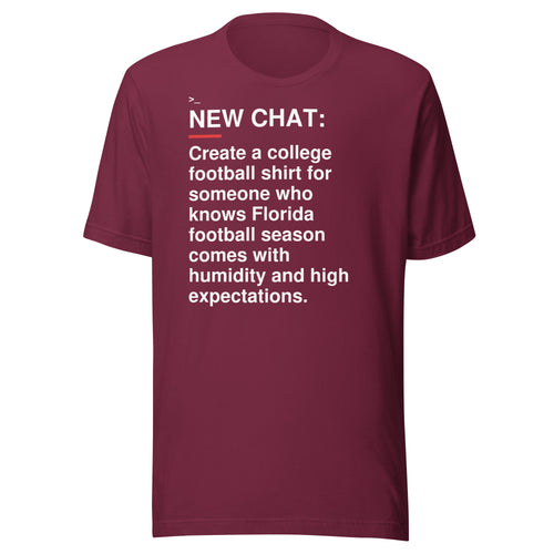 Florida — Humidity and High Expectations T-Shirt front flat mockup — bold production artwork