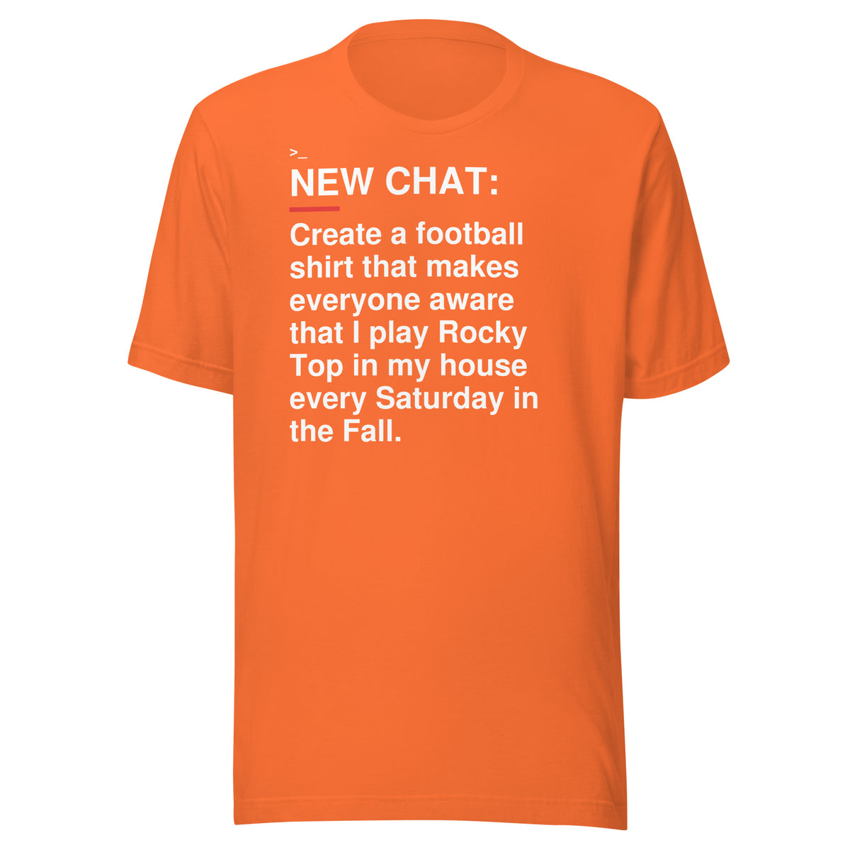 Tennessee — Rocky Top Every Fall Saturday T-Shirt front flat mockup — bold production artwork
