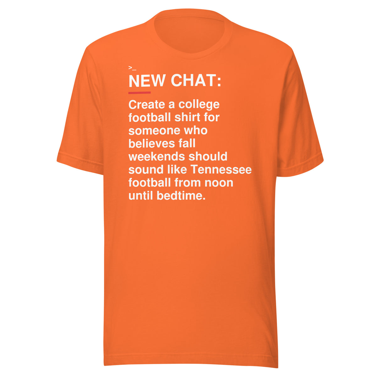 Tennessee — Tennessee Noon Until Bedtime T-Shirt front flat mockup — bold production artwork